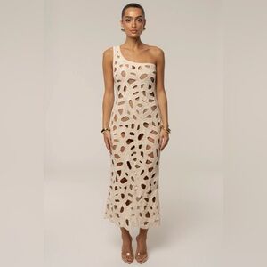 JLUXLABEL Cream One-Shoulder Cutout Dress